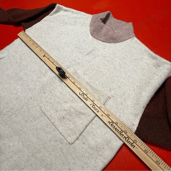 MADEWELL COLOR BLOCK SHADES OF BROWN HIGH NECK LONG SLEEVE SWEATER - Picture 3 of 6